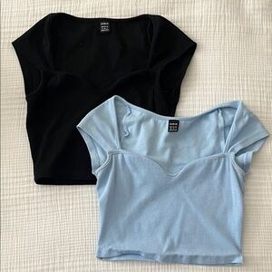 SHEIN Black and Light Blue Crop Tops